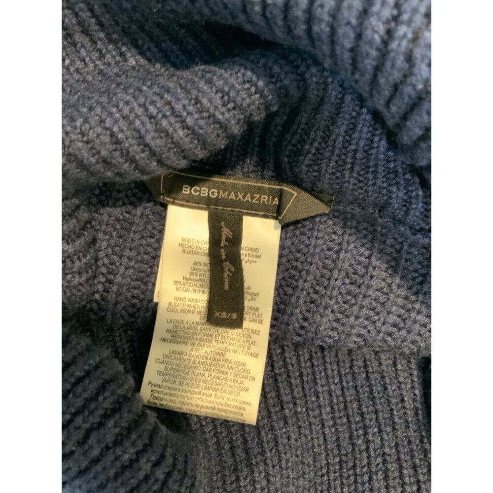 BCBG Max Azria Heather Navy Blue Chunky Knit Sandrah Cowl Neck Sweater Size XS/S - Picture 5 of 5